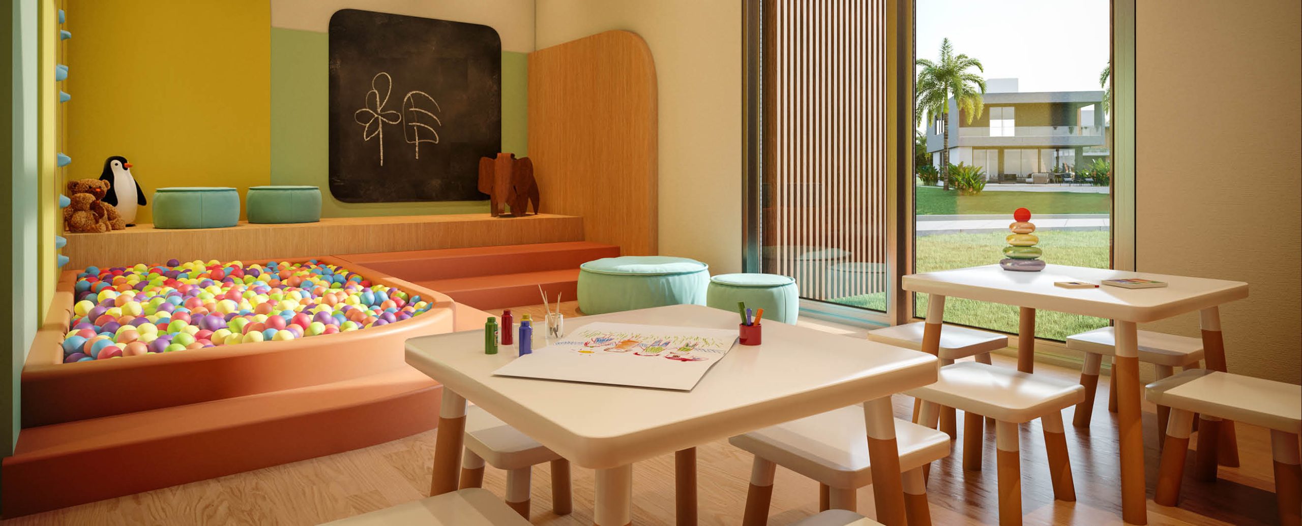 Espaço Kids no Club House do condomínio Prime Beach Curumim, um lugar seguro e divertido para as crianças brincarem.