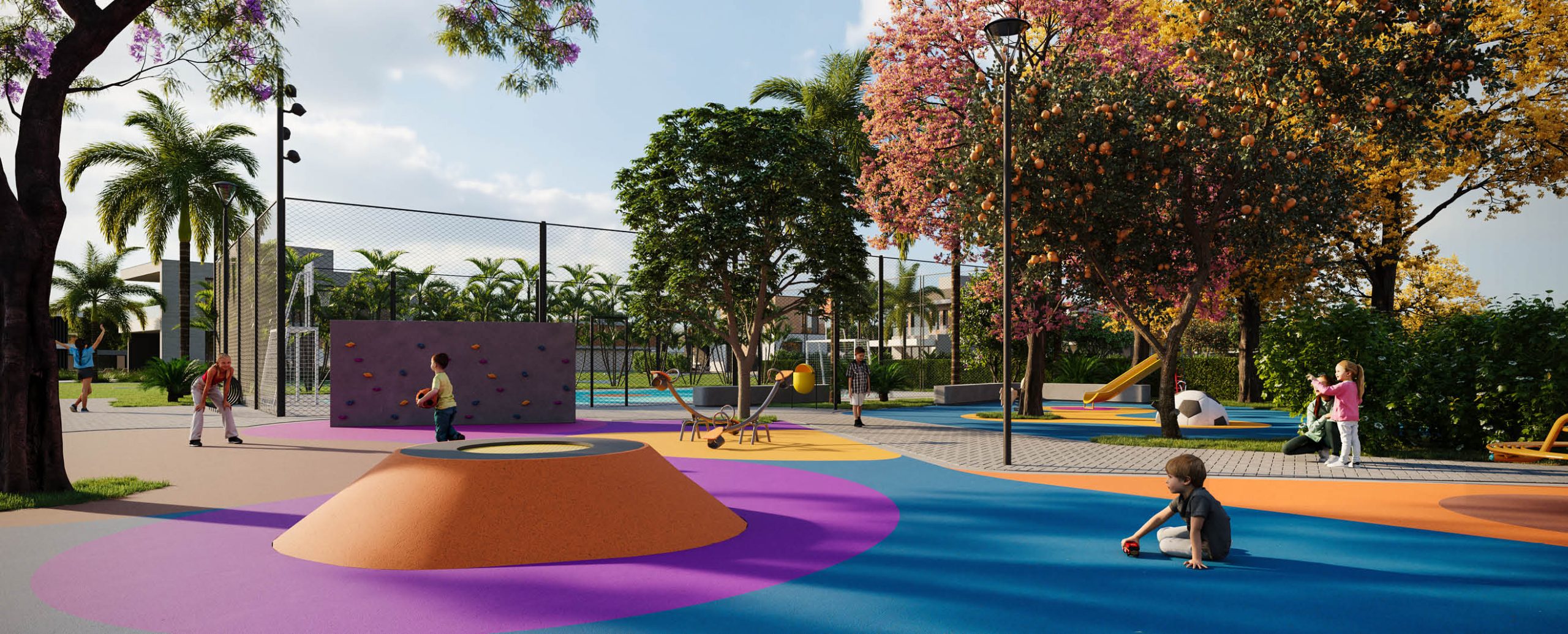 magem do playground no condomínio Prime Beach Curumim, um espaço seguro e divertido para as crianças brincarem.
